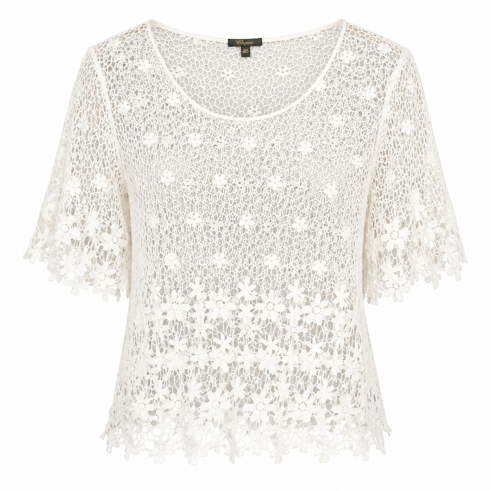 Womens Fairycore White Flower Crochet Top Size S/M Cottage Boho Hippie Festival